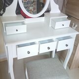 Vand masuta de make-up din lemn alb  eleganta cu scaunel tapitat